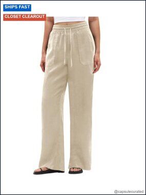Wide Leg Palazzo Pants Drawstring Flowy Linen Trousers with Pockets